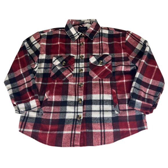 Active USA Plaid Wool Blend Shirt Jacket Shacket Men's M Red Black Flannel Fall - Picture 1 of 5
